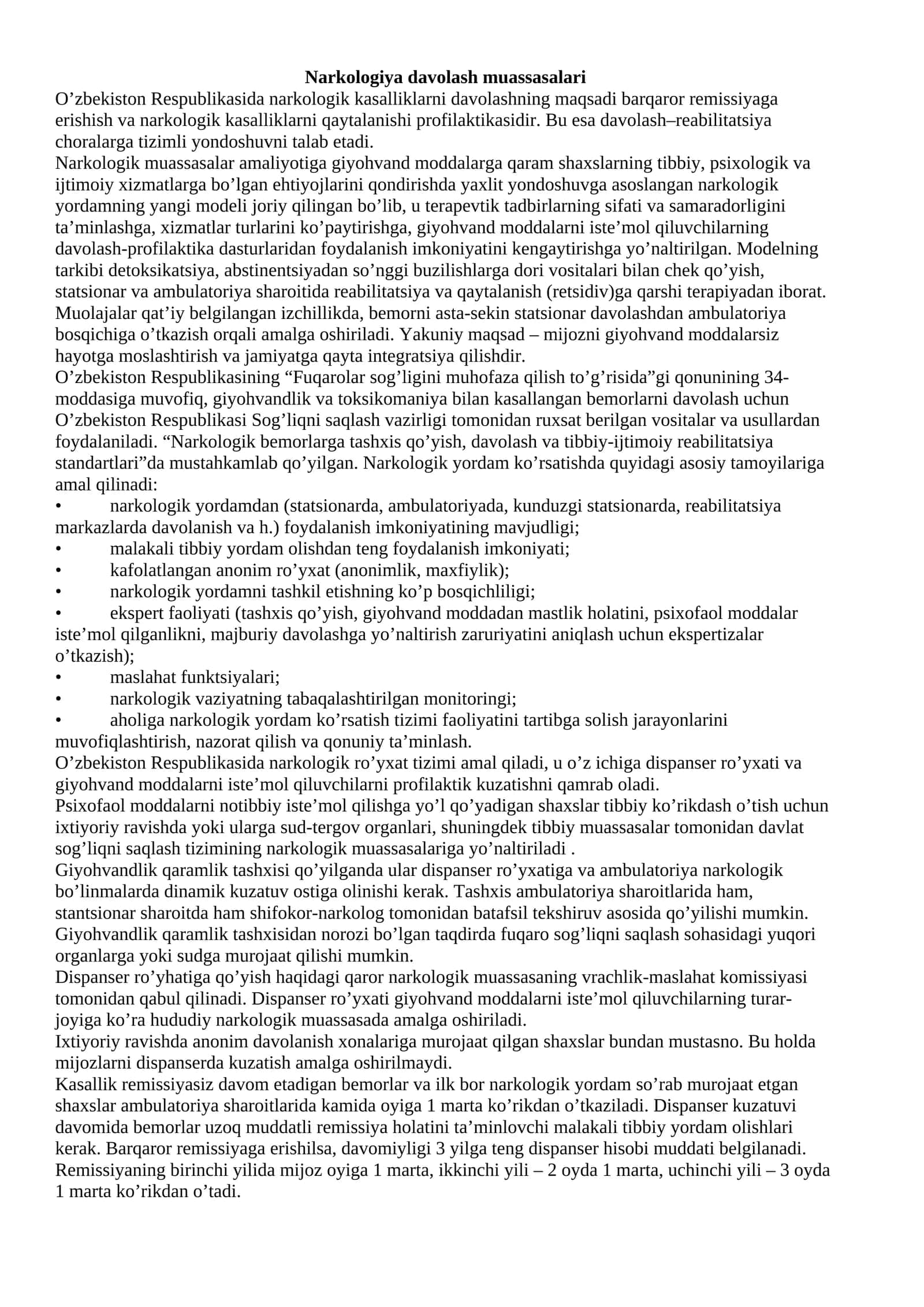 Narkologiya davolash muassasalari 1