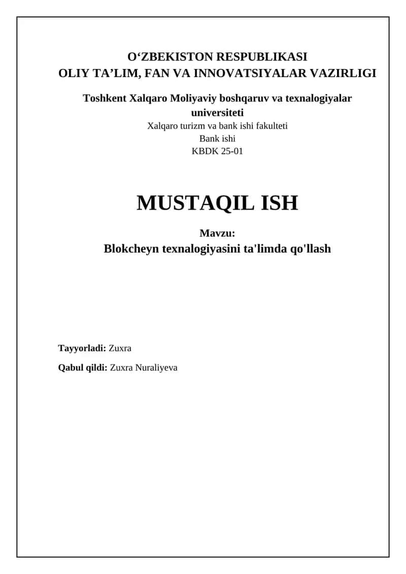 Blokcheyn texnologiyasining ta'limdagi imkoniyatlari 1