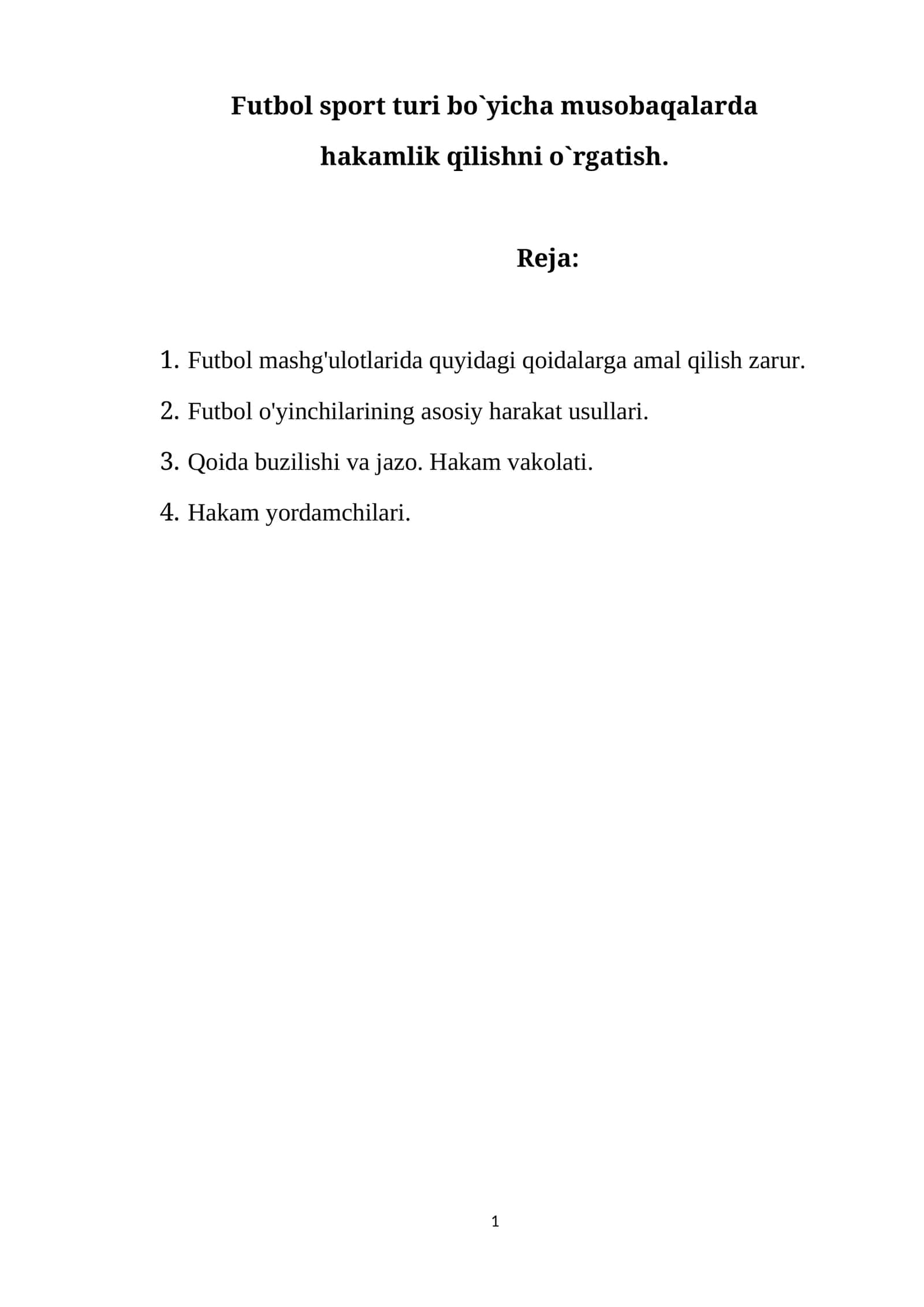 Futbol sport turi bo`yicha musobaqalarda hakamlik qilishni o`rgatish 1