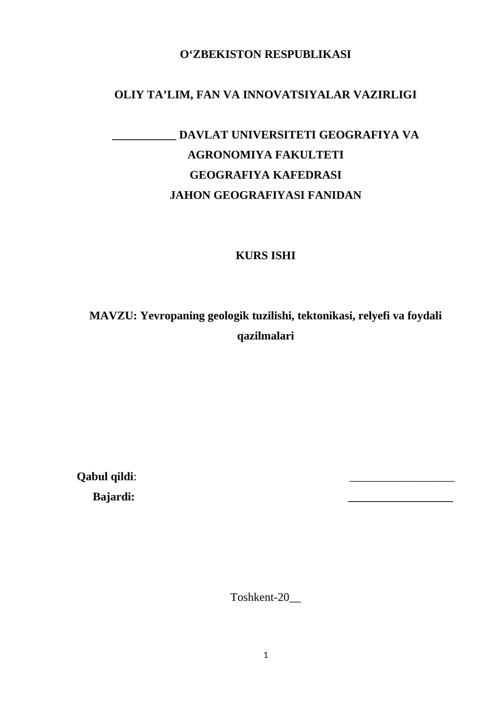Yevropaning geologik tuzilishi, tektonikasi, relyefi va foydali qazilmalari 1