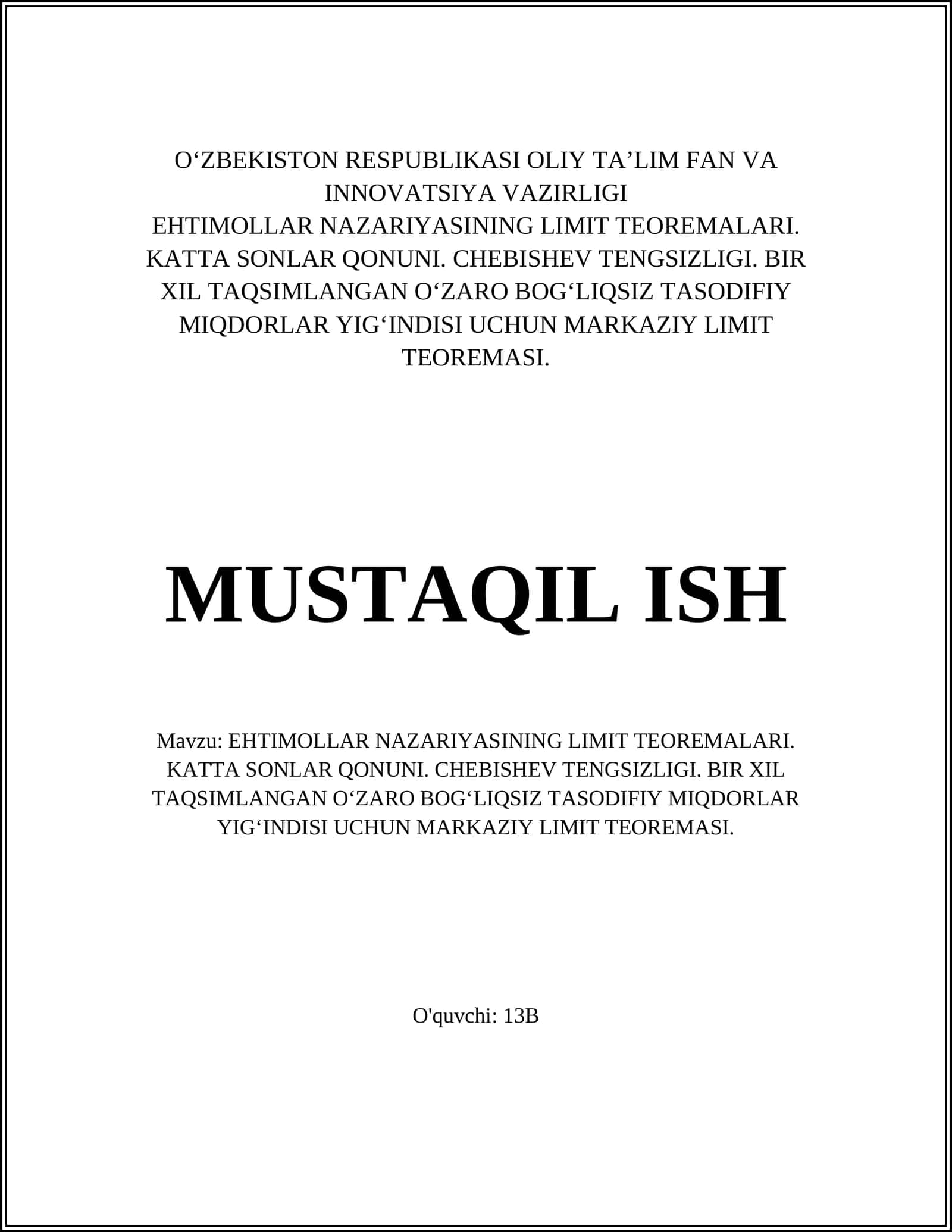 EHTIMOLLAR NAZARIYASINING LIMIT TEOREMALARI 1
