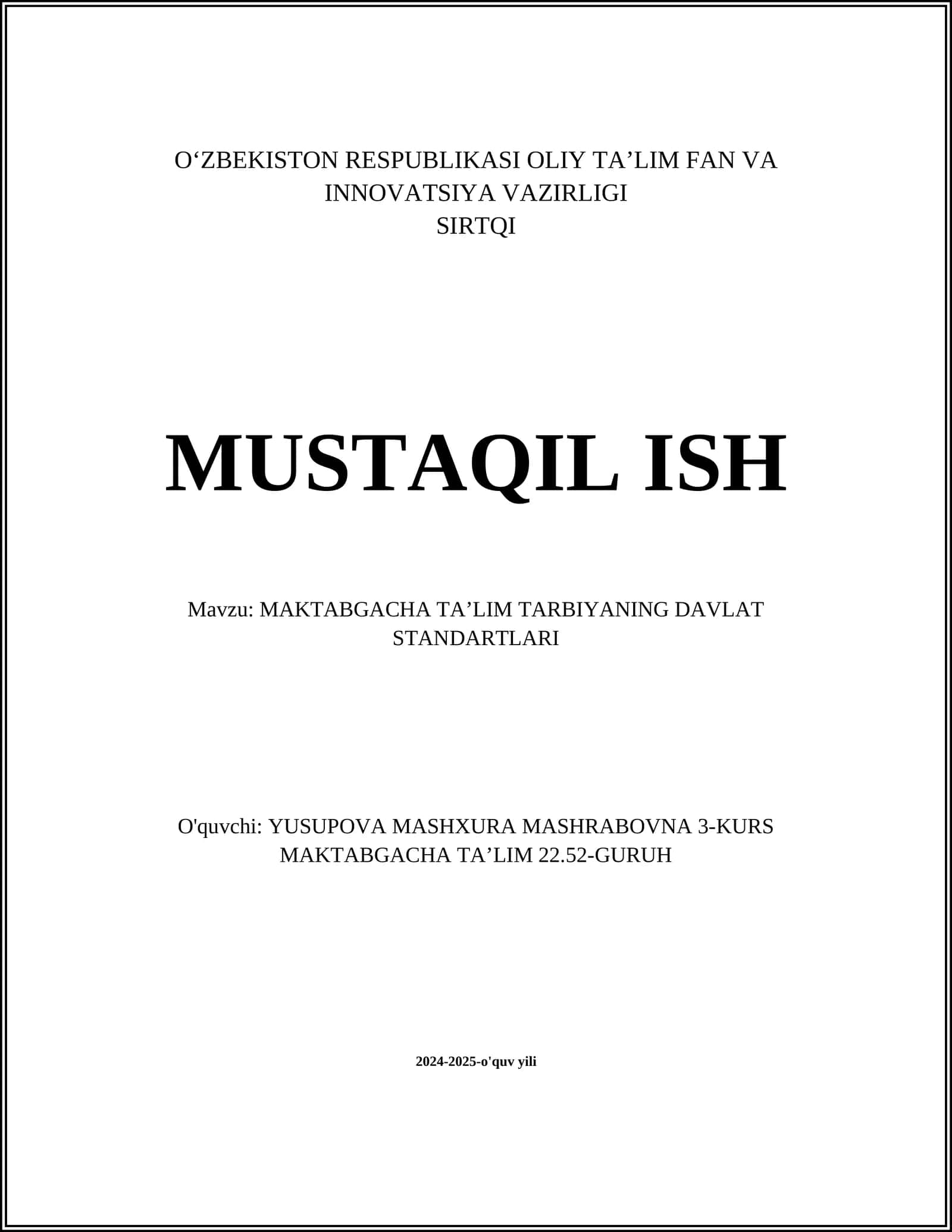 MAKTABGACHA TAʼLIM TARBIYANING DAVLAT STANDARTLARI 1