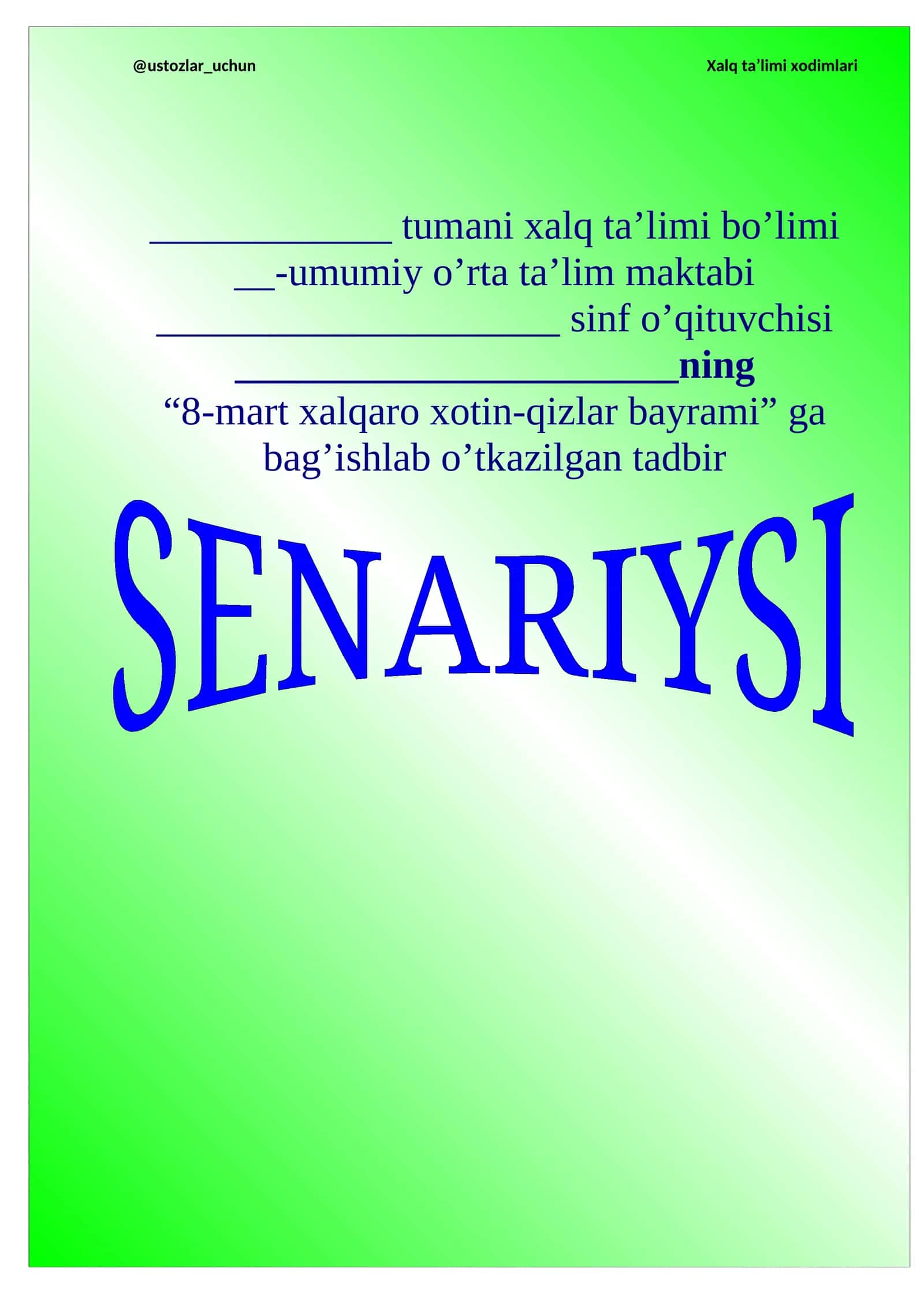 8-mart xalqaro Xotin-qizlar bayramiga bag‘ishlangan tadbir ishlanmasi 1