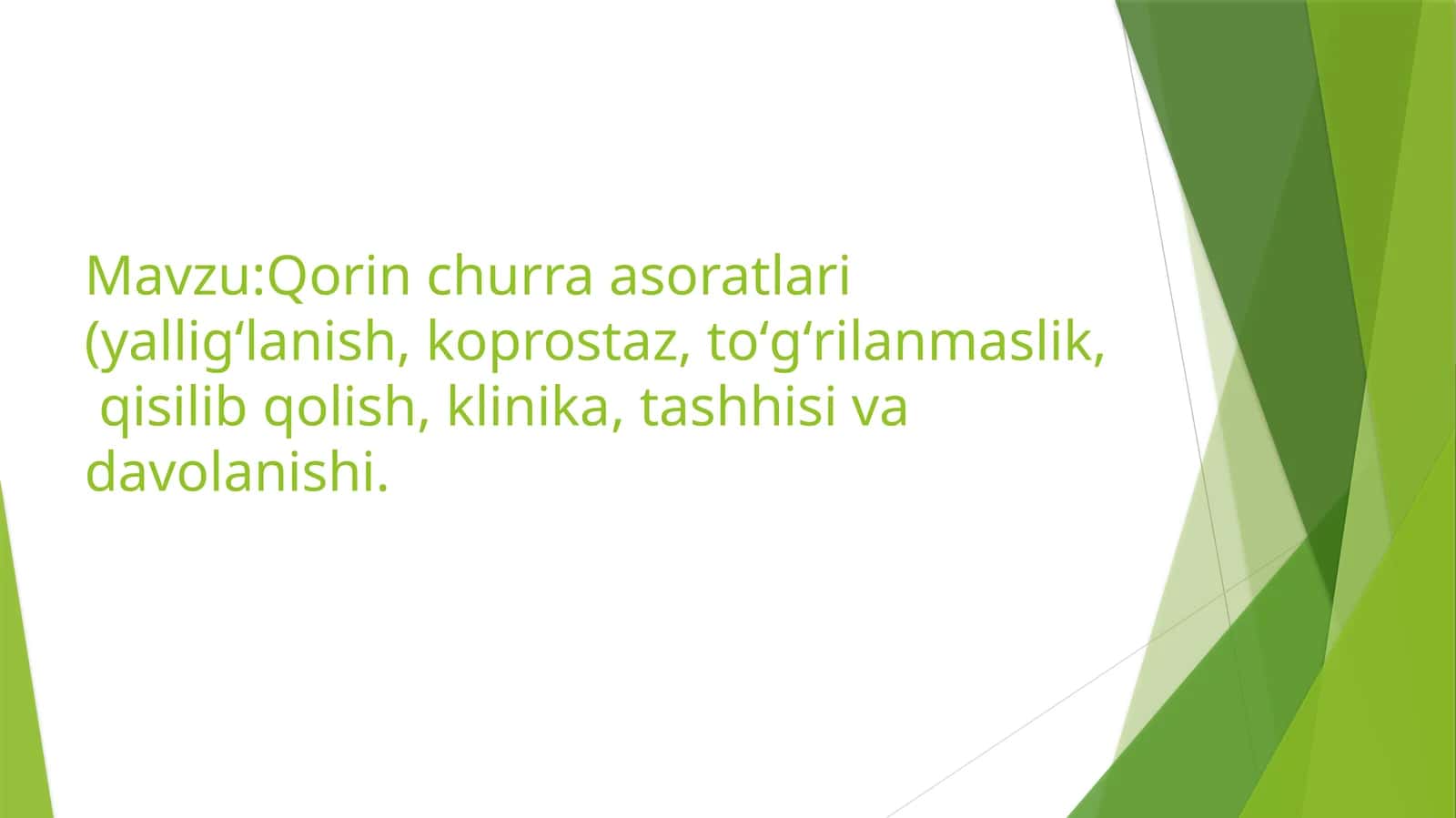 Qorinchurra asoratlari (yalligʻlanish,koprostaz,toʻgʻrilanmaslik, qisilib qolish, klinika,tashhisiva davolanishi) 1