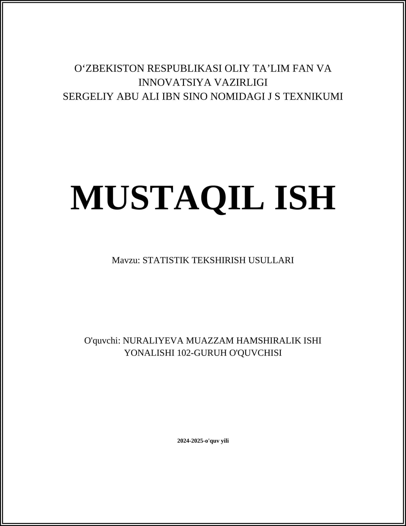 STATISTIK TEKSHIRISH USULLARI 1