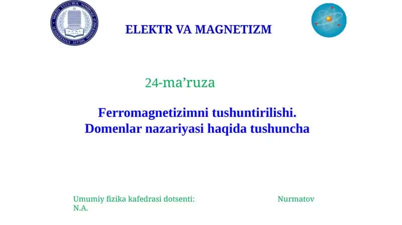 ELEKTR VA MAGNETIZM 1