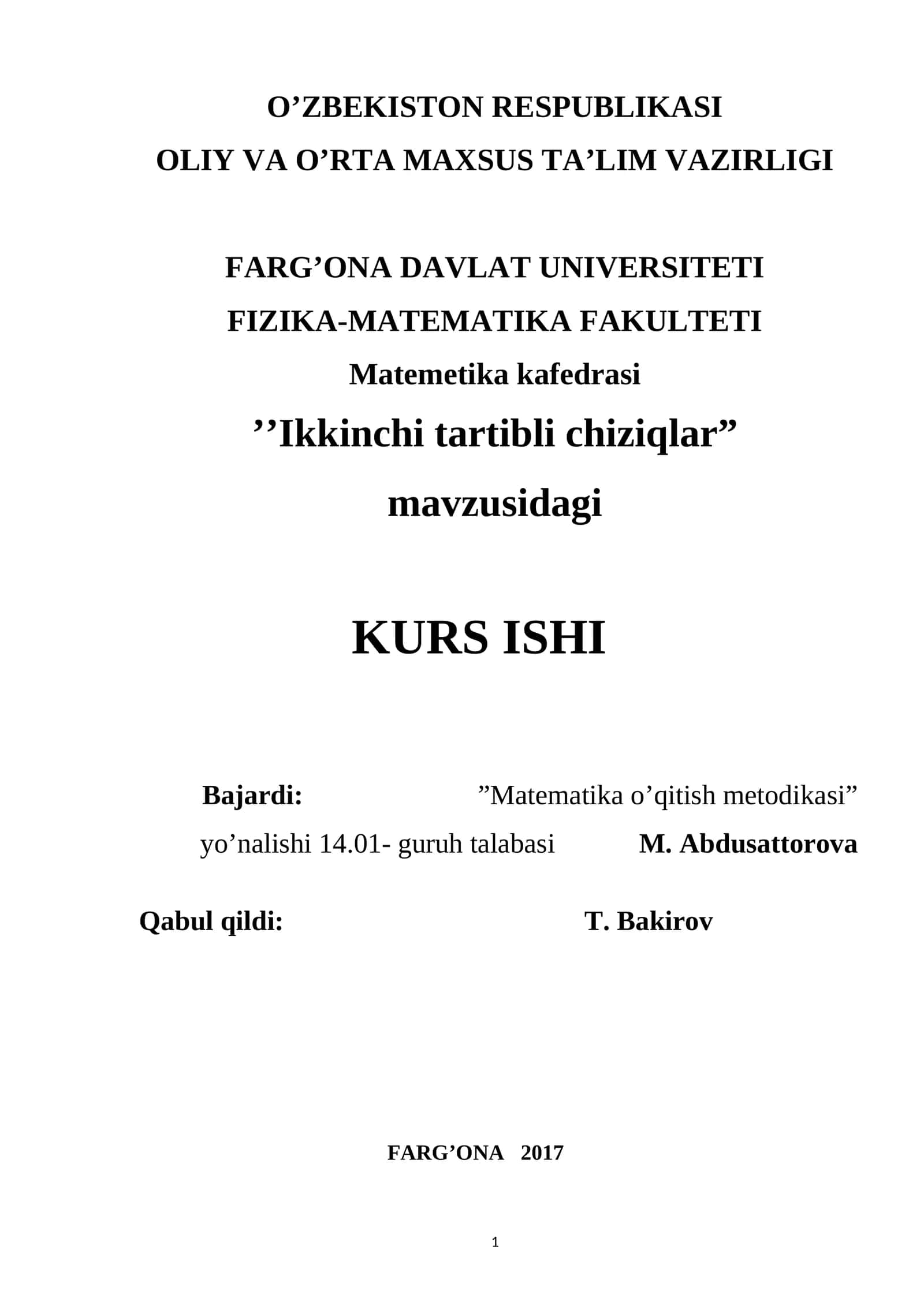 Ikkinchi tartibli chiziqlar kurs ishi 1
