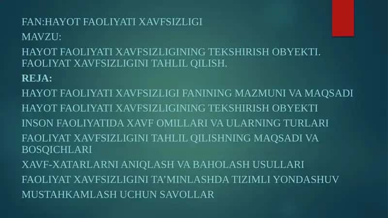 Hayot faoliyati xavfsizligi 1