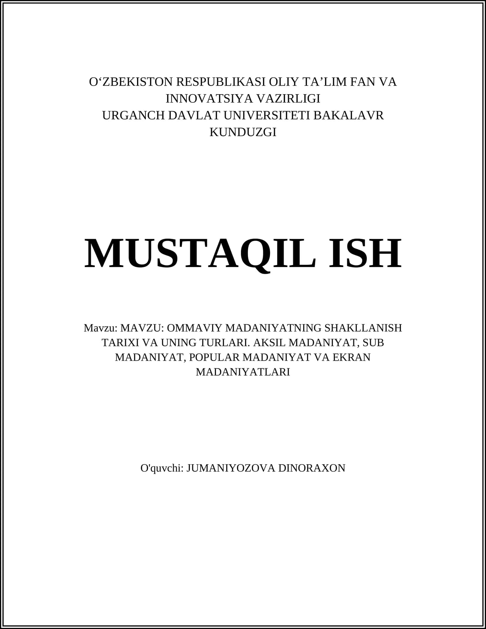 Ommaviy Madaniyatning Shakllanish Tarixi va Uning Turlari 1