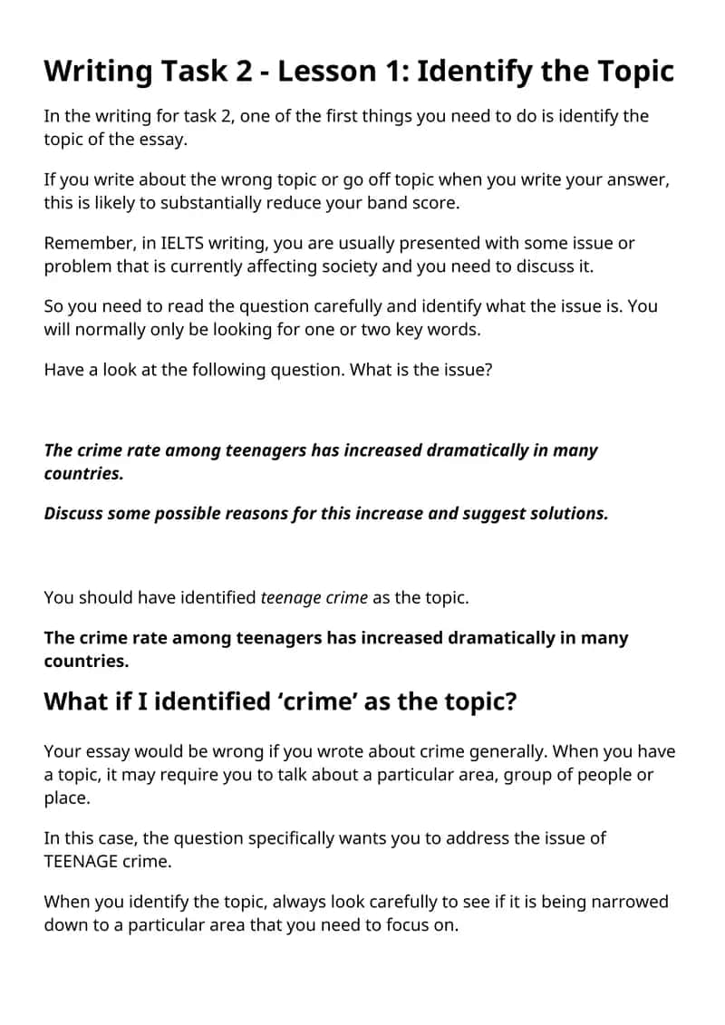 Writing Task 2 - Lesson 1: Identify the Topic 1