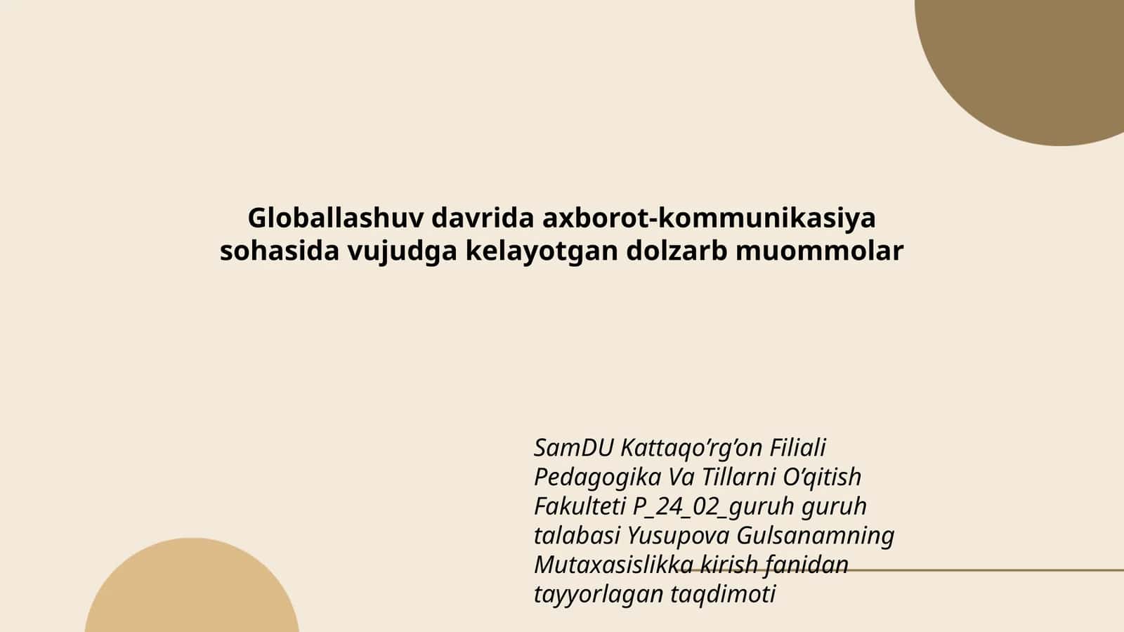 Mutaxasislikka kirish fanidan tayyorlagan taqdimoti 1