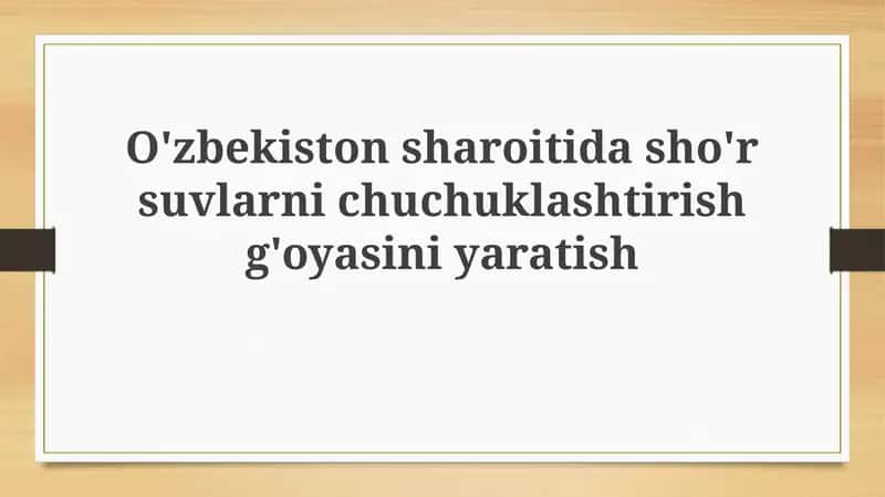 O'zbekiston sharoitida sho'rlarni chuchuklashtirish 1