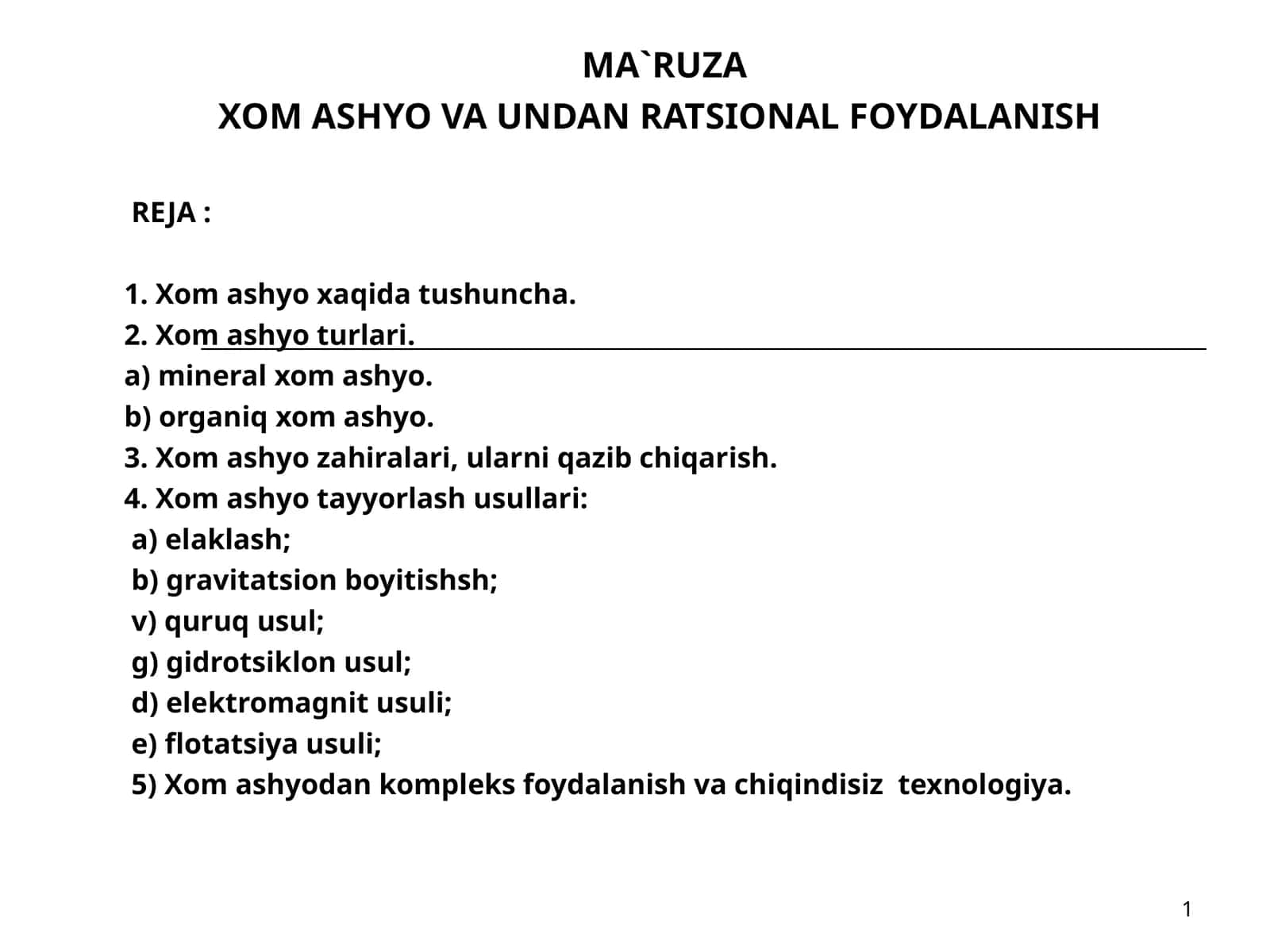 Xom ashyo va undan rational foydalanish 1