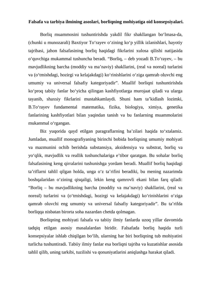 Borliqning mohiyati va uning ahamiyati 1