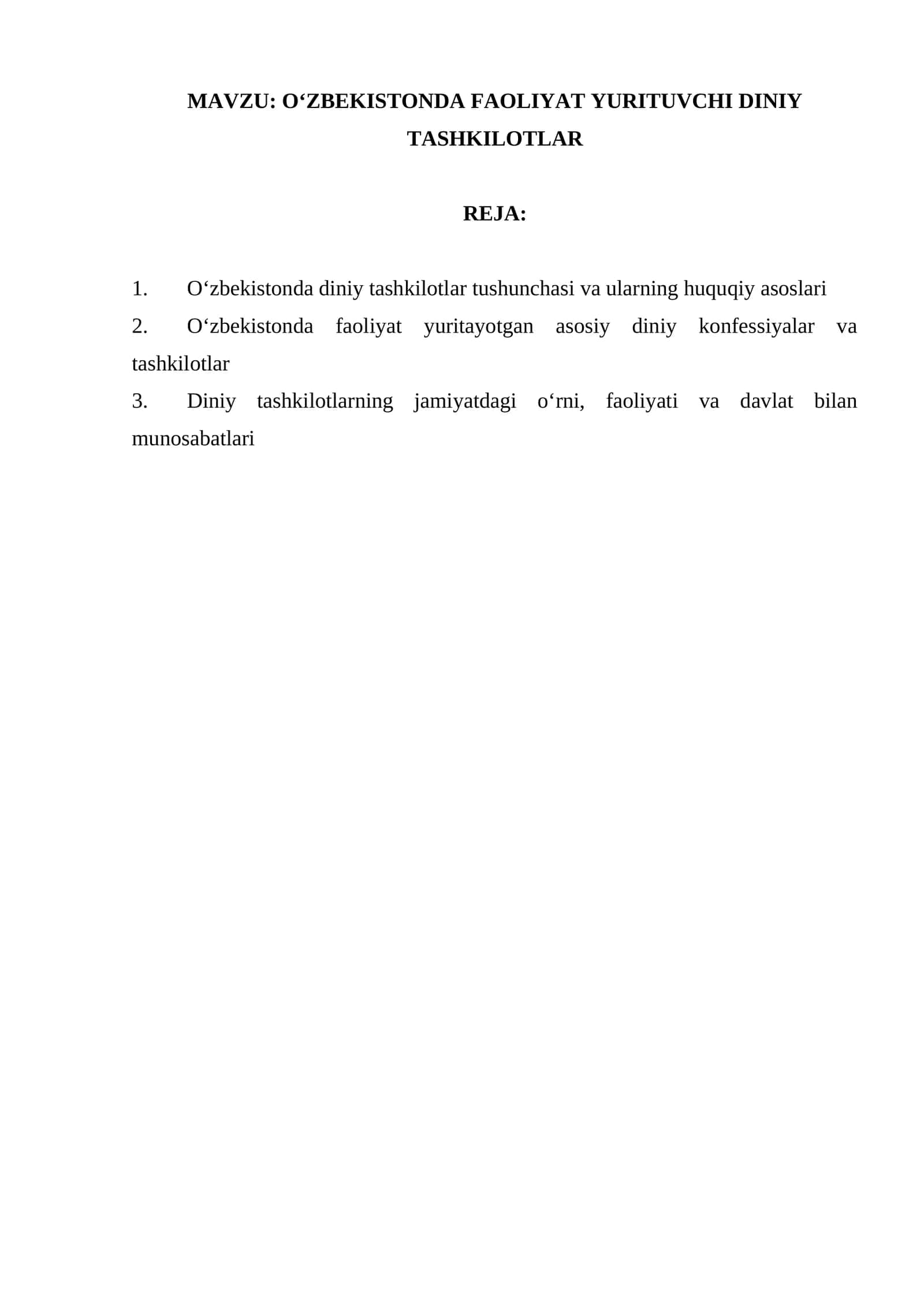 Oʻzbekistonda faoliyat yurituvchi diniy tashkilotlar 1