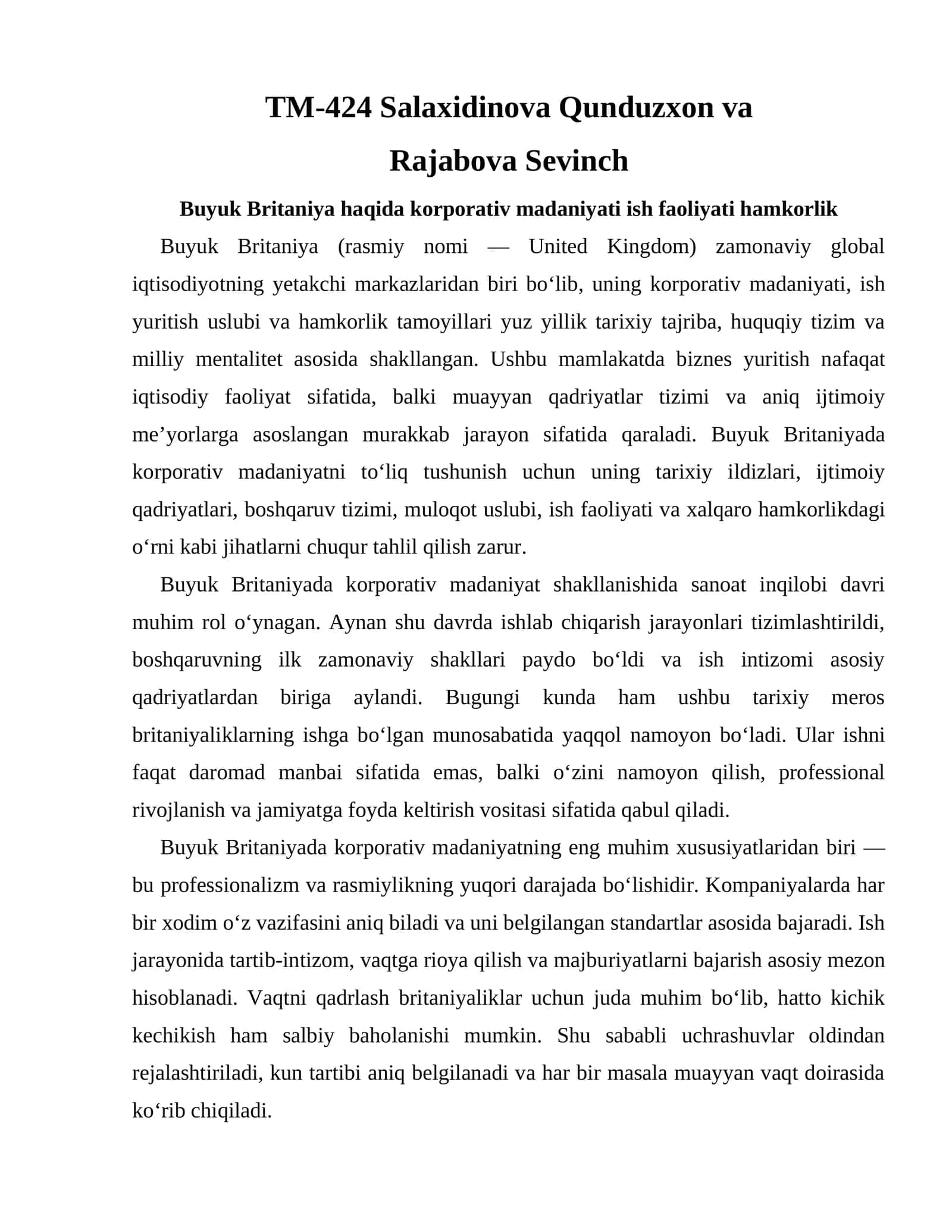Buyuk Britaniya (United Kingdom) korporativ madaniyati 1