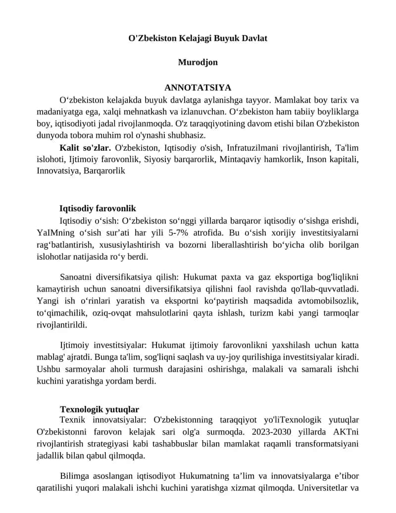O'Zbekiston Kelajagi Buyuk Davlat 1
