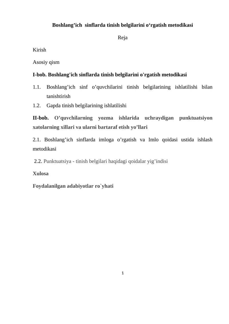 Boshlang’ich sinflarda tinish belgilarini o‘rgatish metodikasi 1