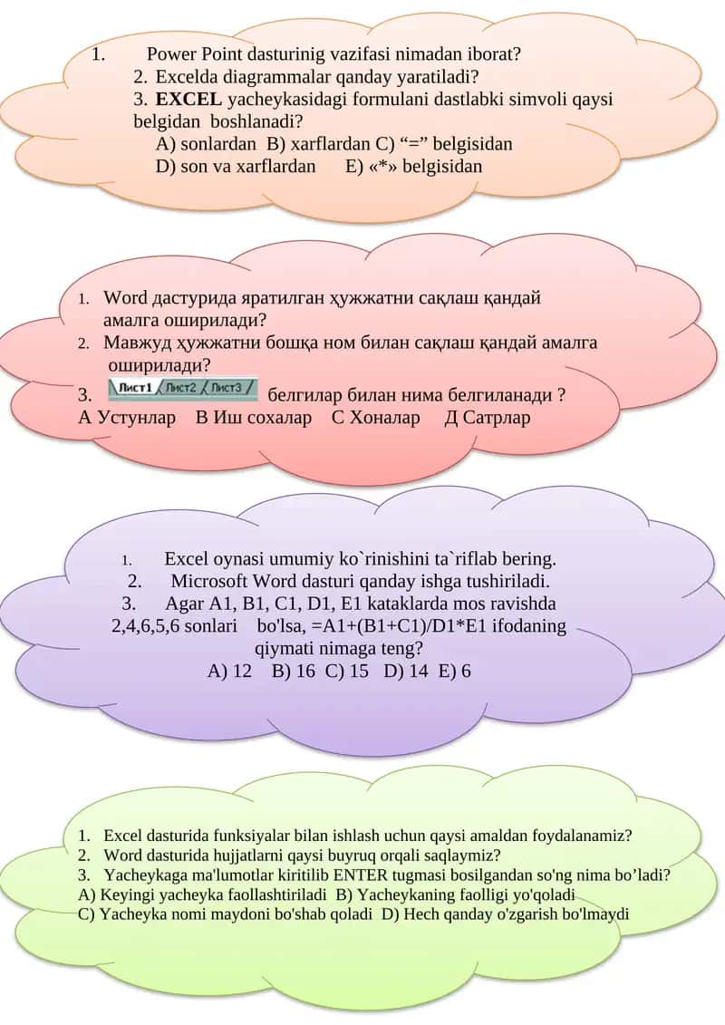 Excel dasturi 1