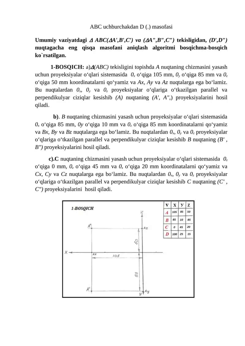 ABC uchburchakdan D (.) masofasi 1