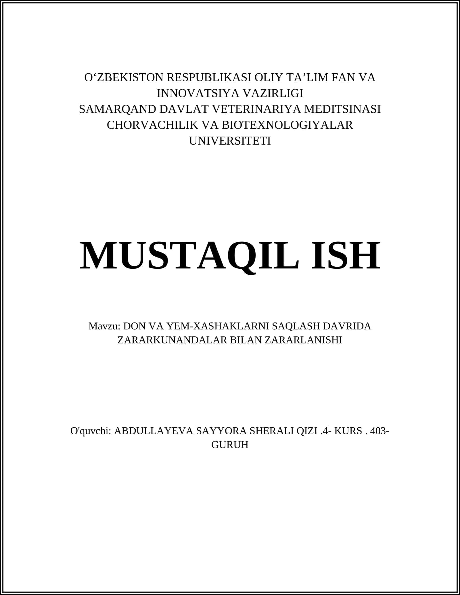 DON VA YEM-XASHAKLARNI SAQLASH DAVRIDA ZARARKUNANDALAR BILAN ZARARLANISHI 1