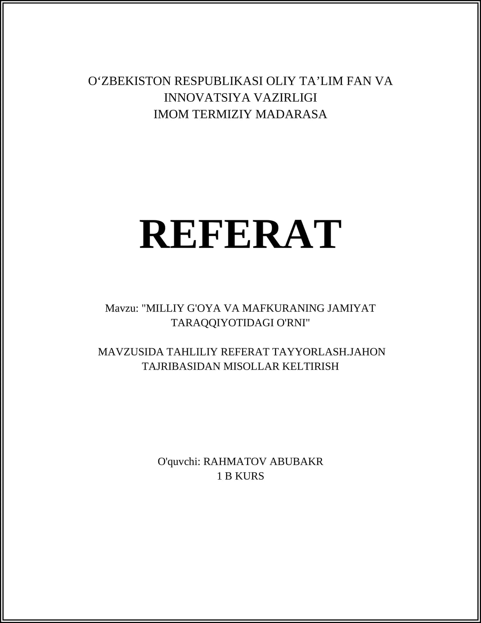 IMOM TERMIZIY MADARASA REFERAT 1