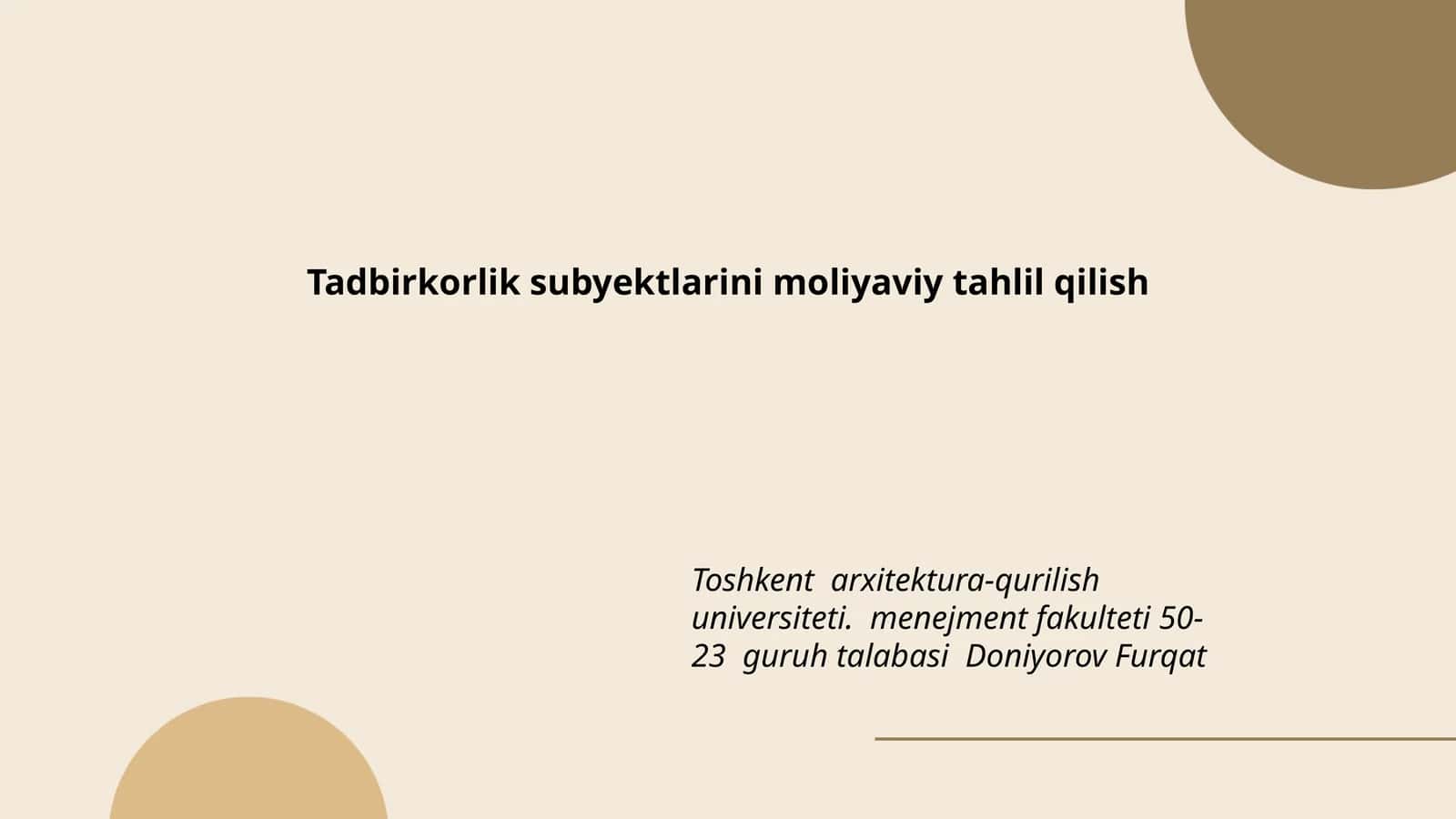 Tadbirkorlik subyektlarini moliyaviy tahlil qilish 1