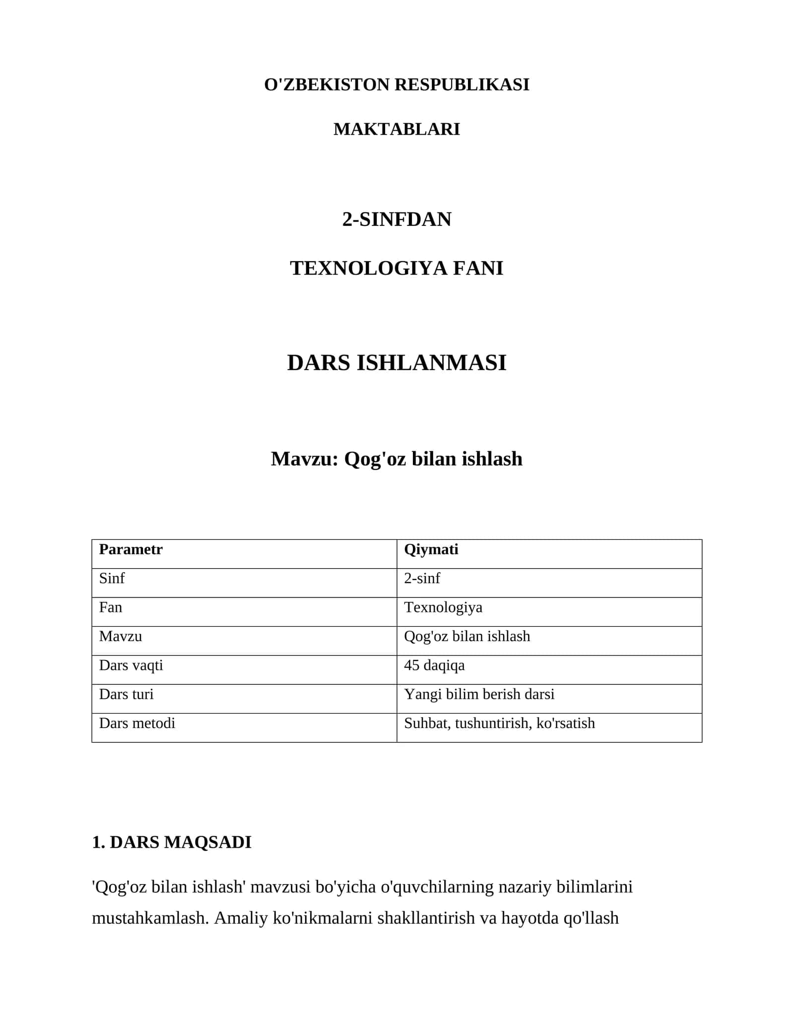 Qog'oz bilan ishlash 1