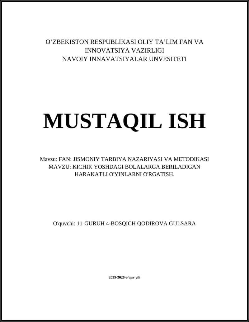 KICHIK YOSHDAGI BOLALARGA BERILADIGAN HARAKATLI O'YINLARNI O'RGATISH 1