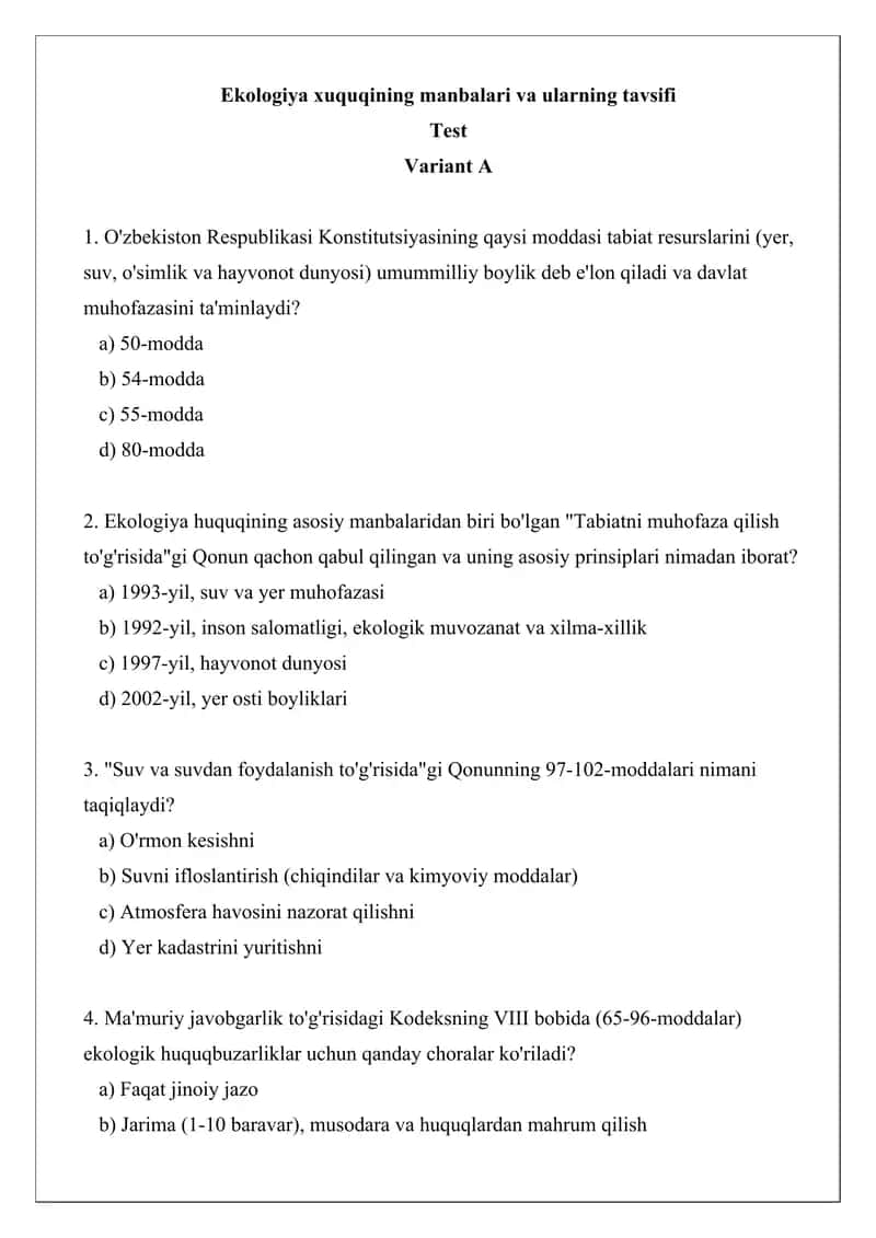 Ekologiya xuquqining manbalari va ularning tavsifi 1