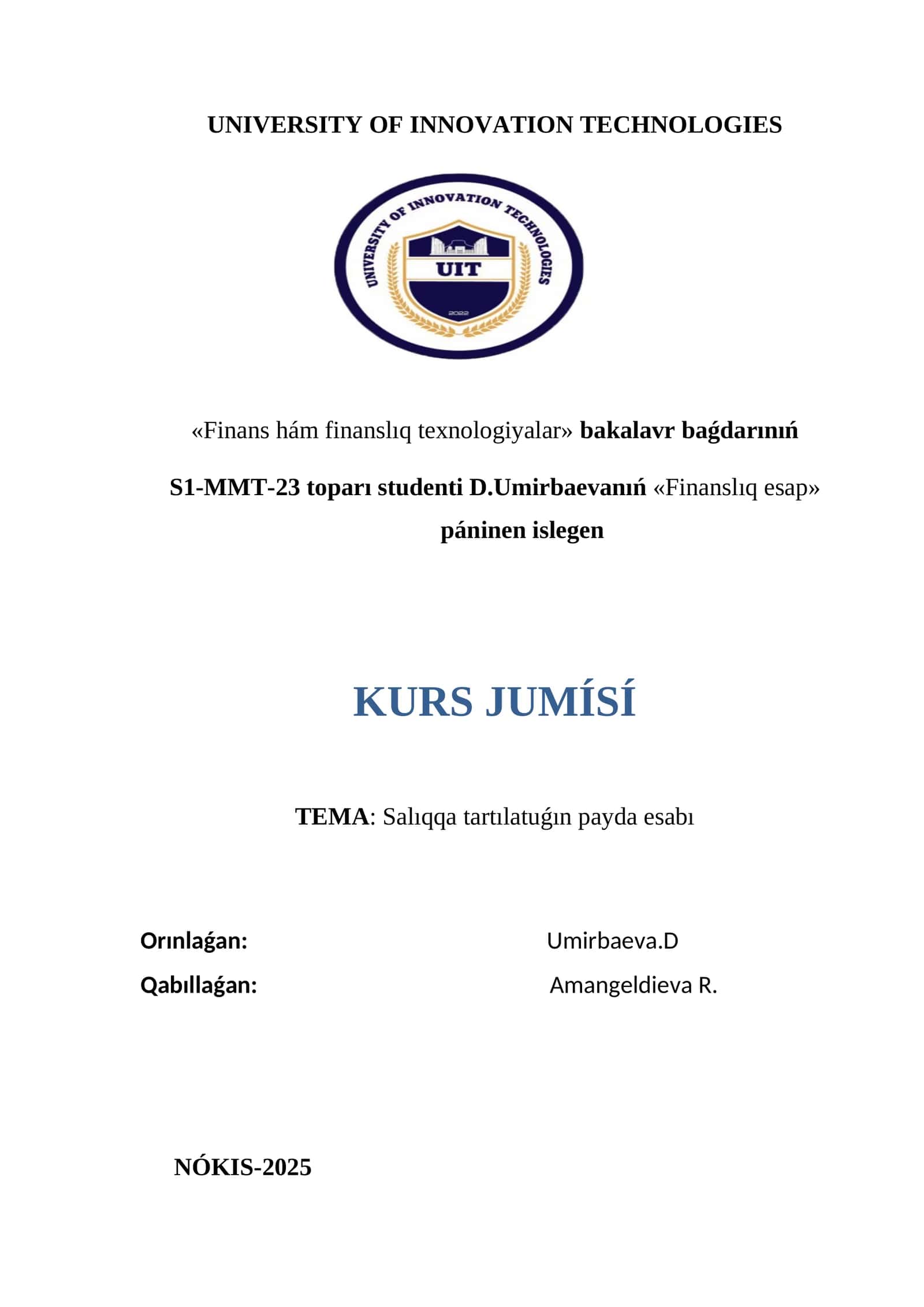 Finans hám finanslıq texnologiyalar 1