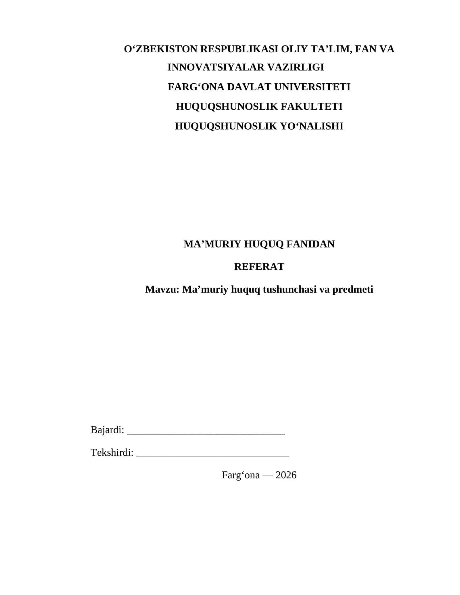 MA'MURIY HUQUQ FANIDAN REFERAT 1