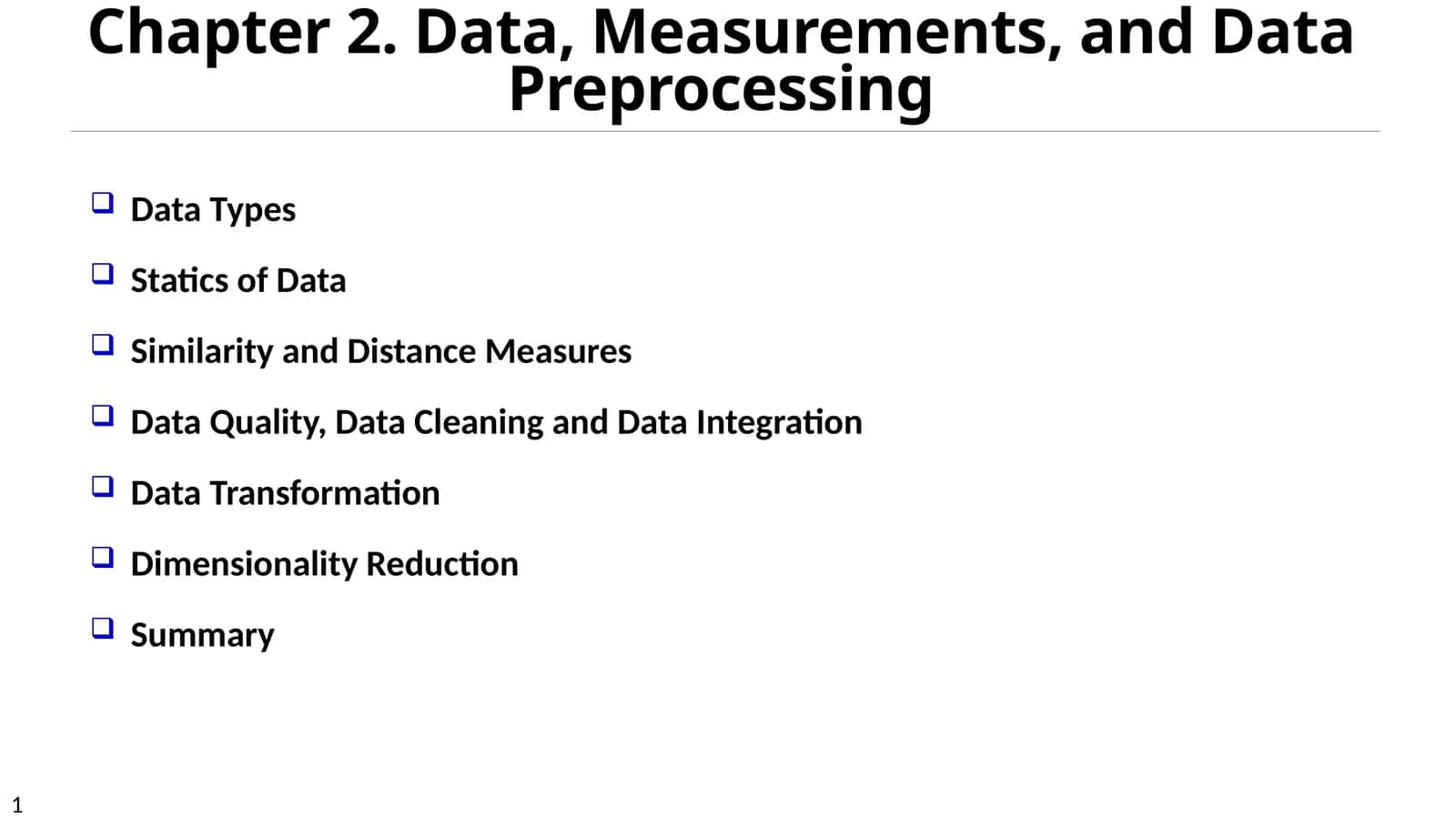 Data, Measurements, and Data Preprocessing 1