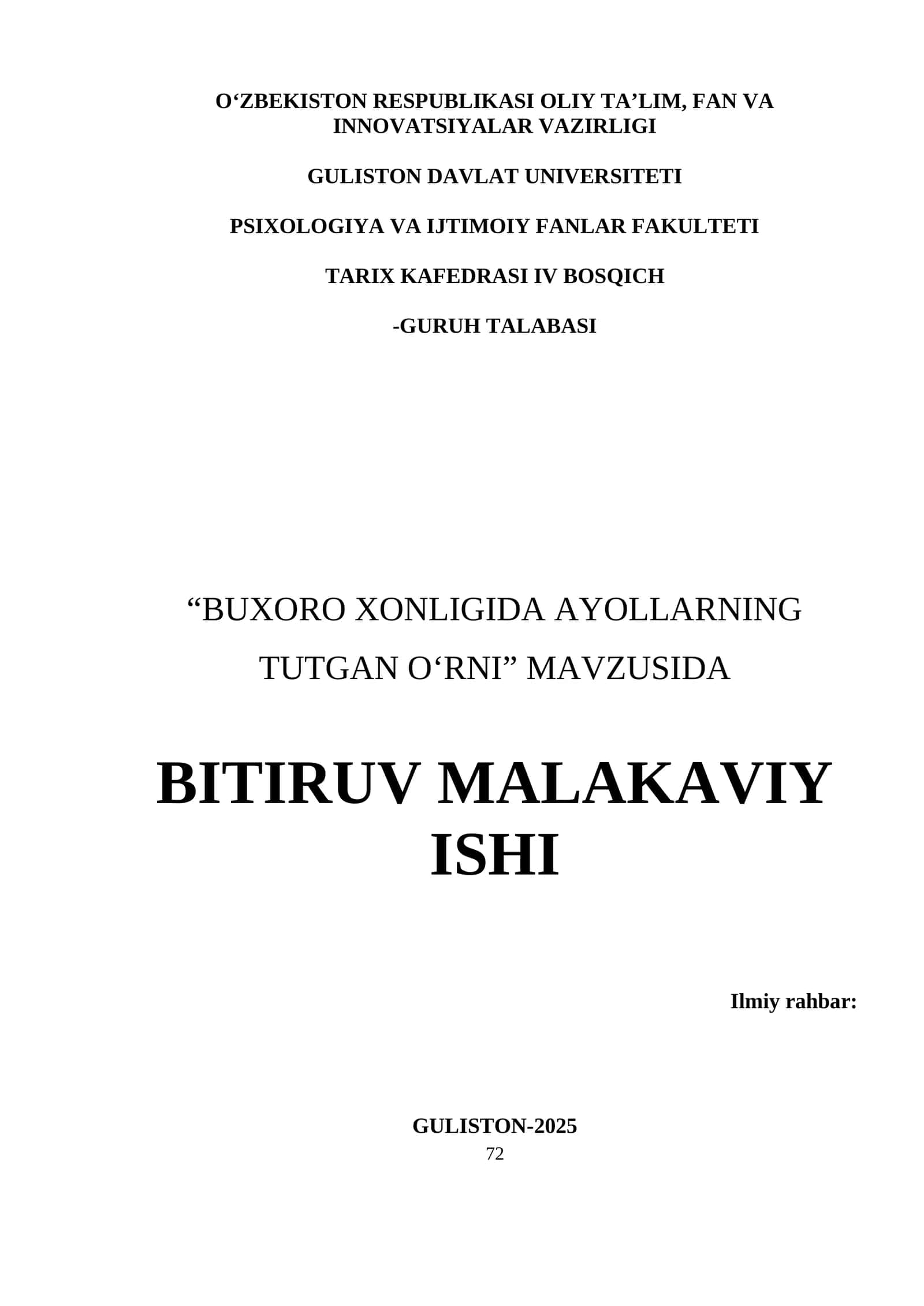 BUXORO XONLIGIDA AYOLLARNING TUTGAN OʻRNI 1