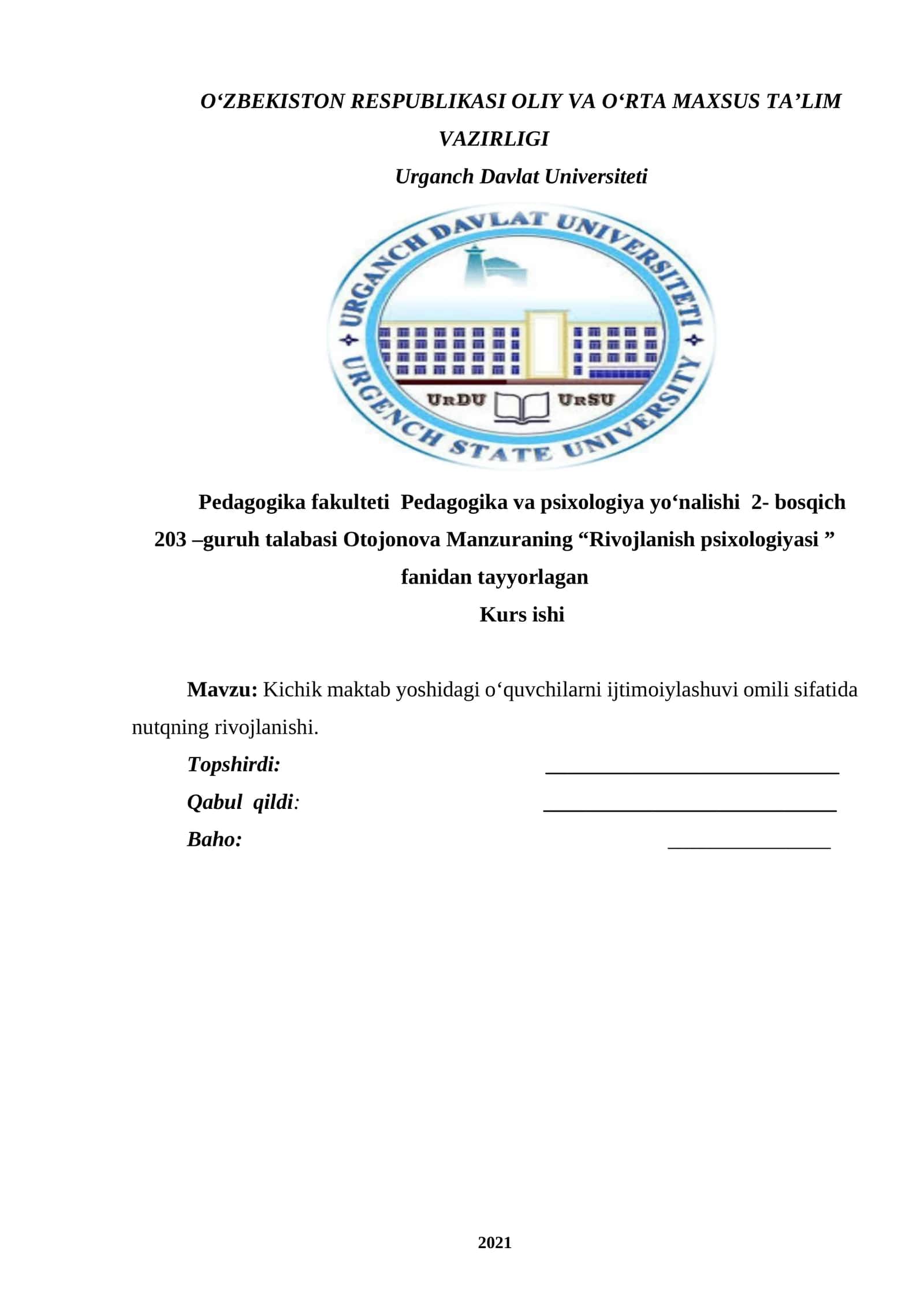 Kichik maktab yoshidagi o‘quvchilarni ijtimoiylashuvi omili sifatida nutqning rivojlanishi 1