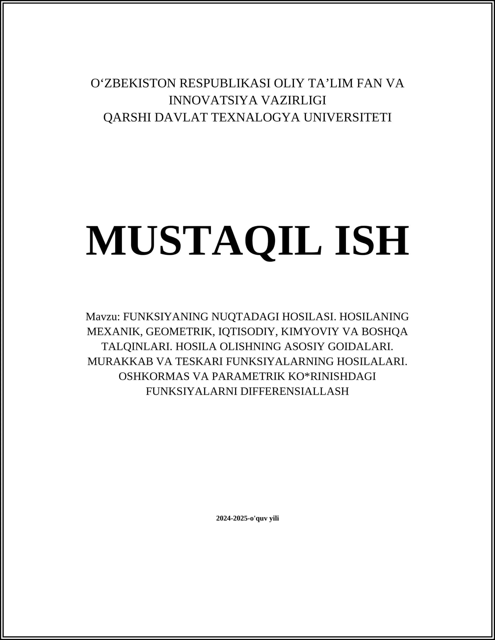 FUNKSIYANING NUQTADAGI HOSILASI 1