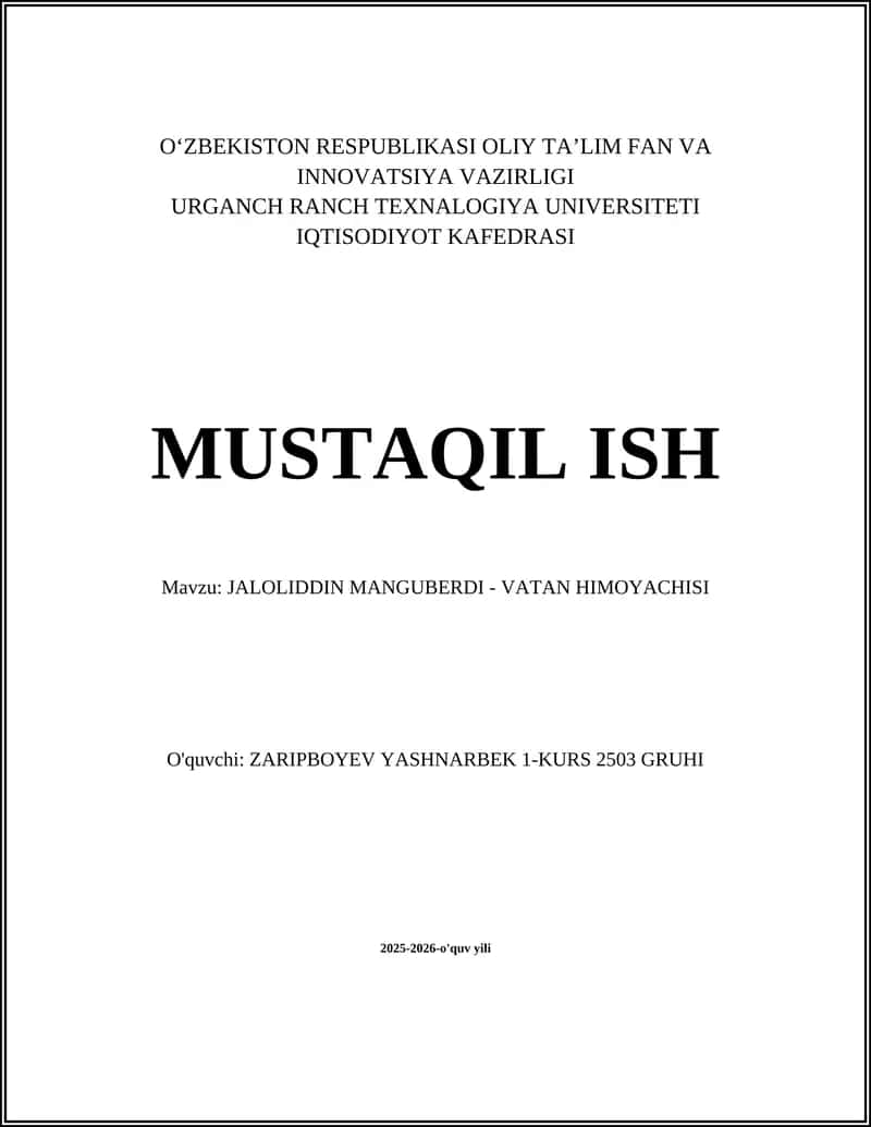 JALOLIDDIN MANGUBERDI - VATAN HIMOYACHISI 1