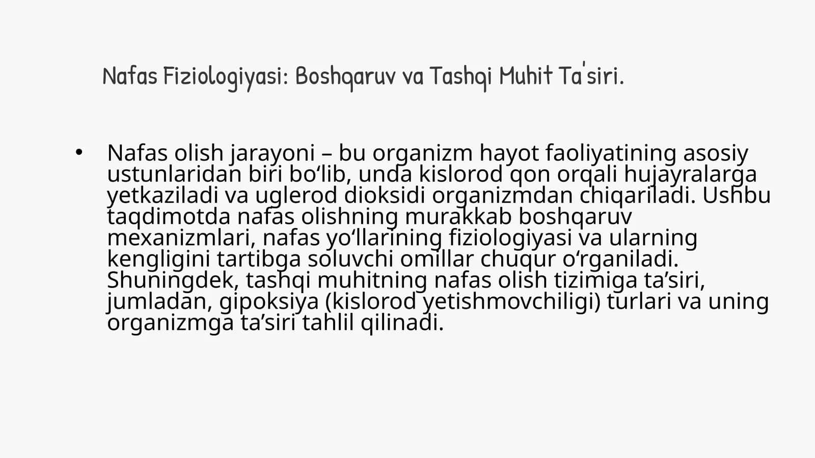 Nafas Fiziologiyasi: Boshqaruv va Tashqi Muhit Ta'siri 1