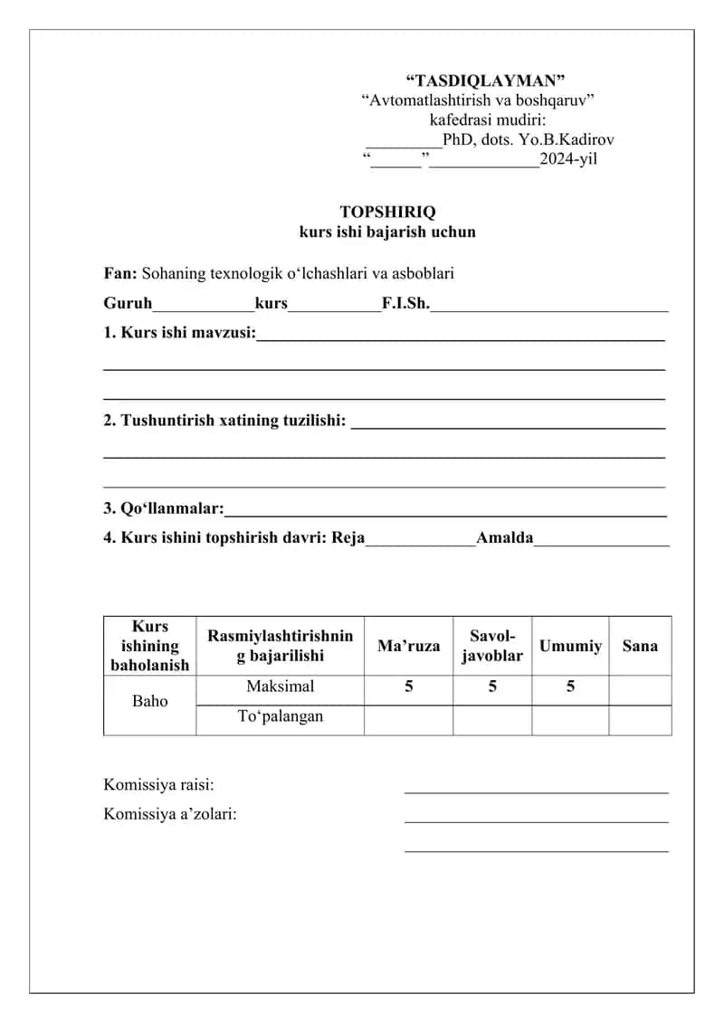 Avtomatlashtirish va boshqaruv 1