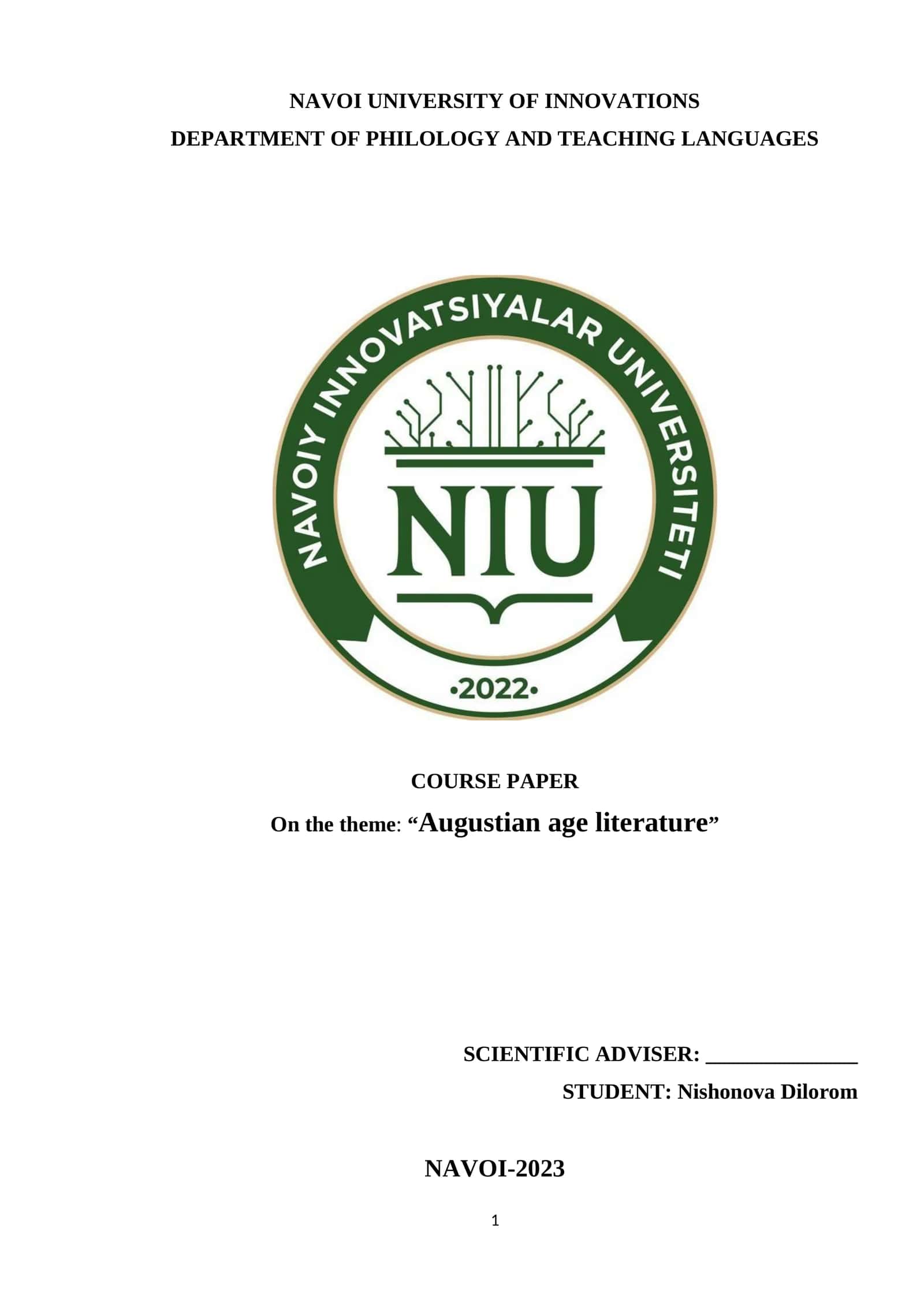 Augustian Age Literature Course Paper 1