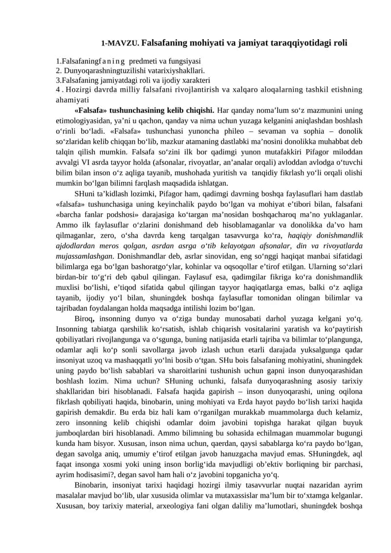 Falsafaning mohiyati va jamiyat taraqqiyotidagi roli 1