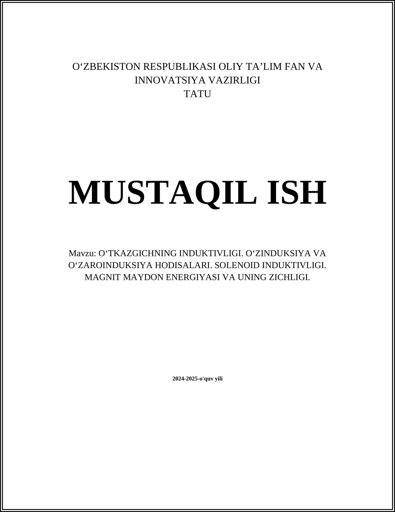 O‘tkazgichning induktivligi tushunchasi 1