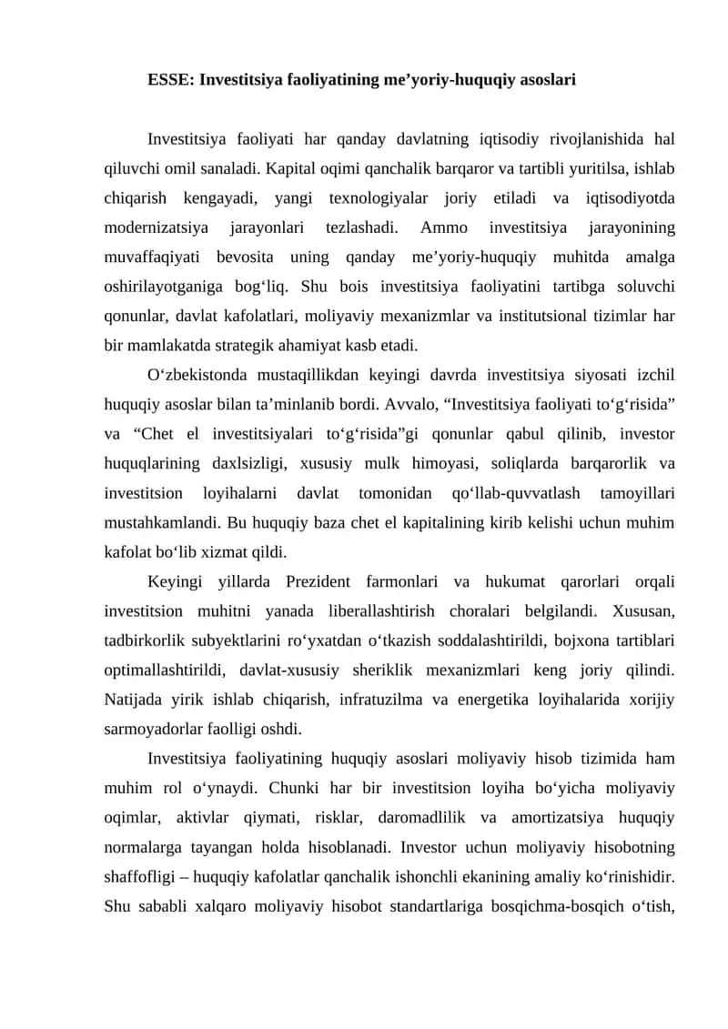 Investitsiya faoliyatining me’yoriy-huquqiy asoslari 1