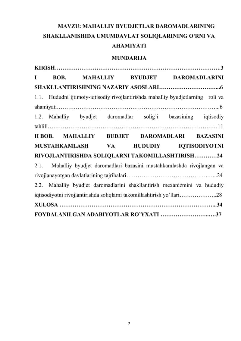 MAHALLIY BYUDJETLAR DAROMADLARINING SHAKLLANISHIDA UMUMDAVLAT SOLIQLARINING O'RNI VA AHAMIYATI 1