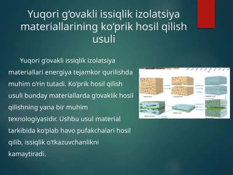 Yuqori g‘ovakli issiqlik izolatsiya materiallarining ko‘prik hosil qilish usuli 1