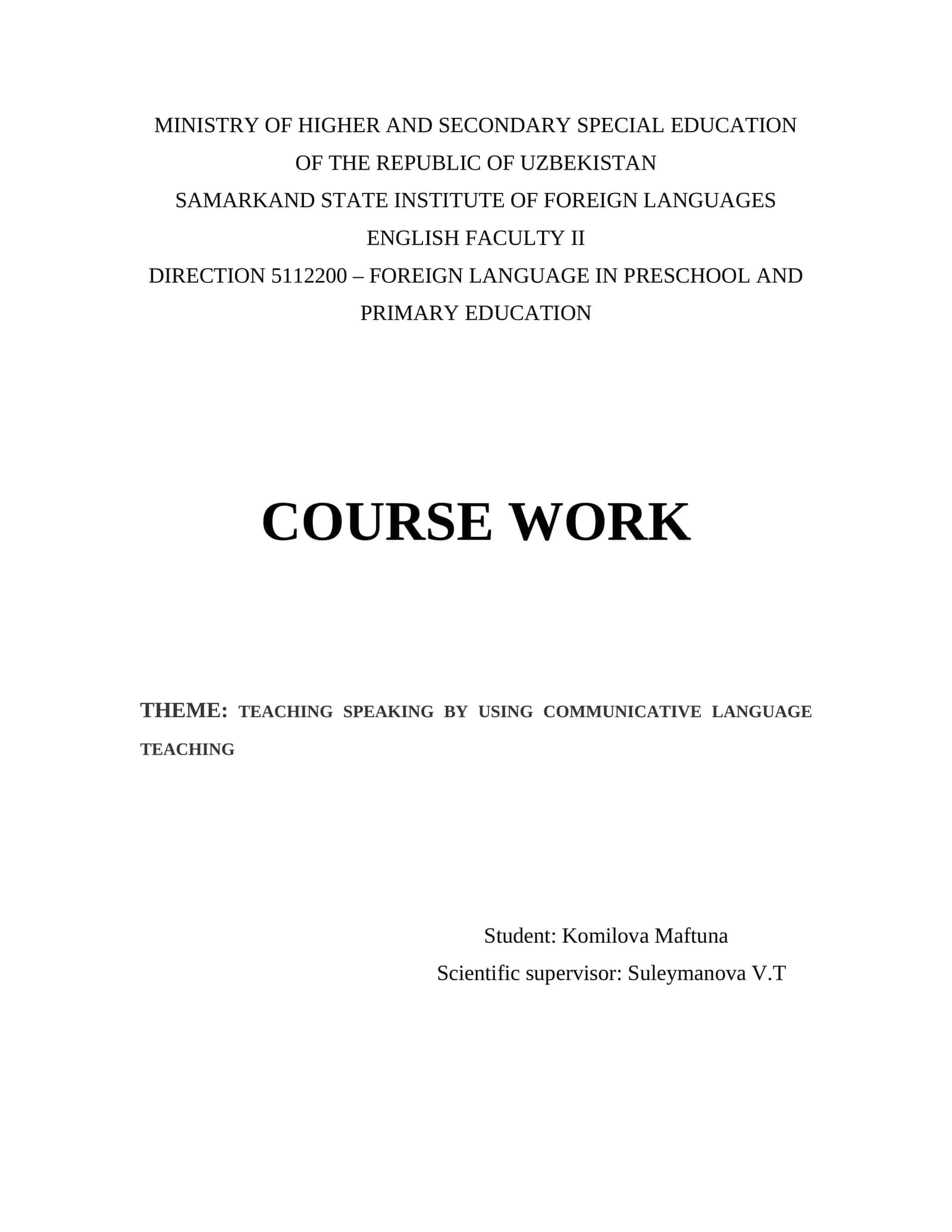 Direction 5112200 – Foreign Language in Preschool and Primary Education 1