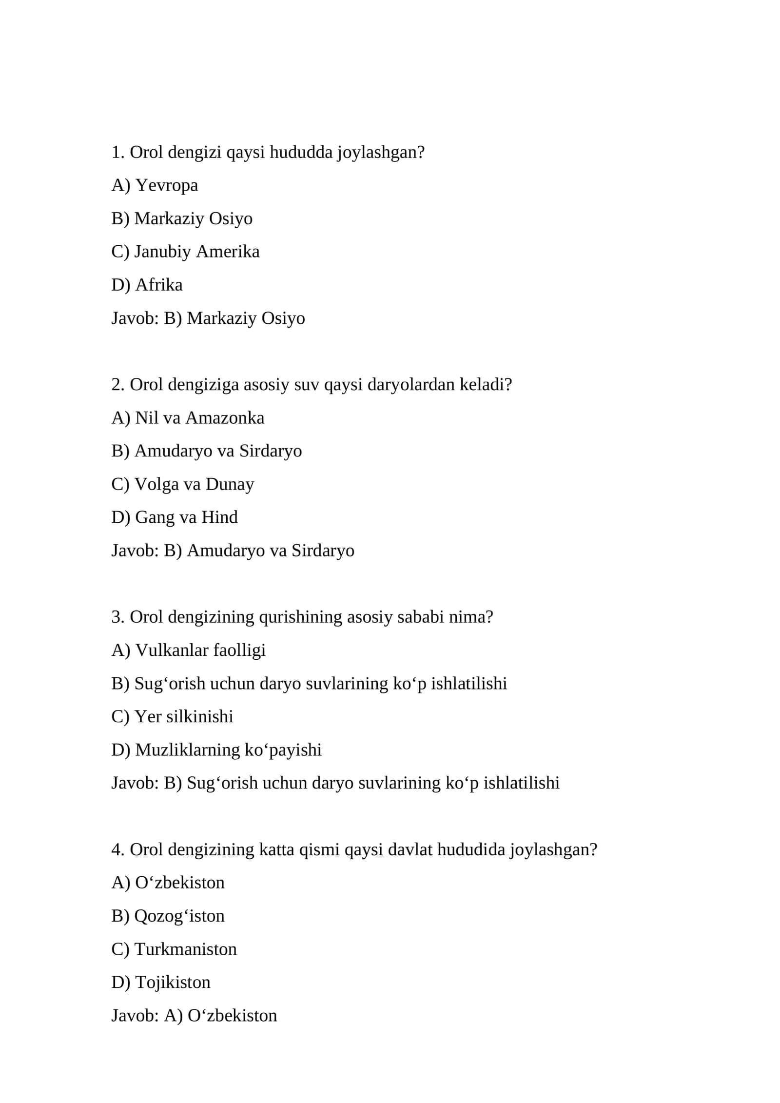 Orol dengizining fizikaviy-geografik xususiyatlari 1