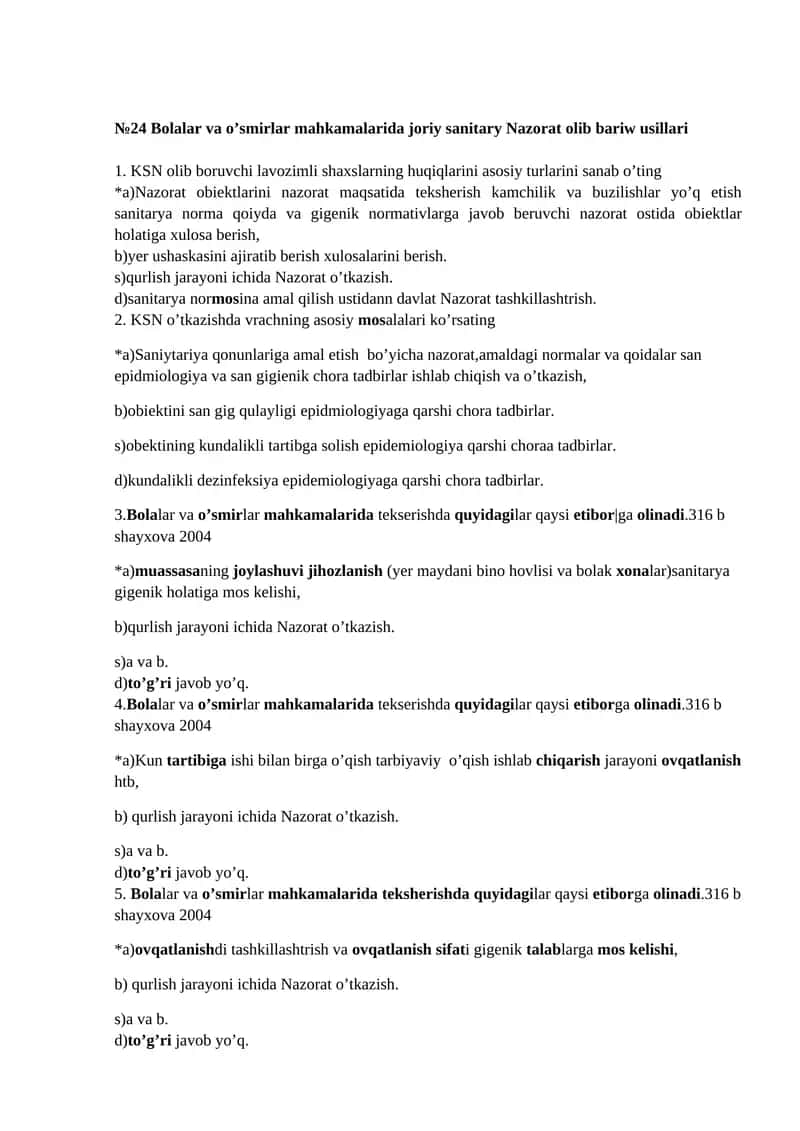 Bolalar va o’smirlar mahkamalarida joriy sanitary Nazorat olib bariw usillari 1