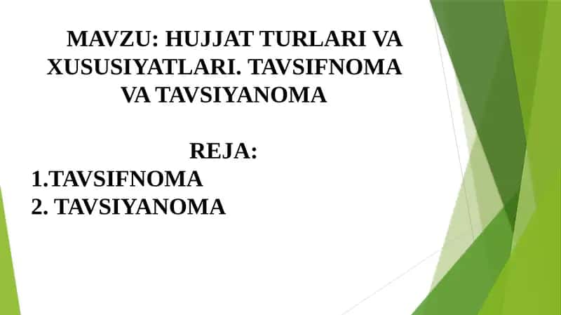 TAVSIFNOMA VA TAVSIYANOMA 1
