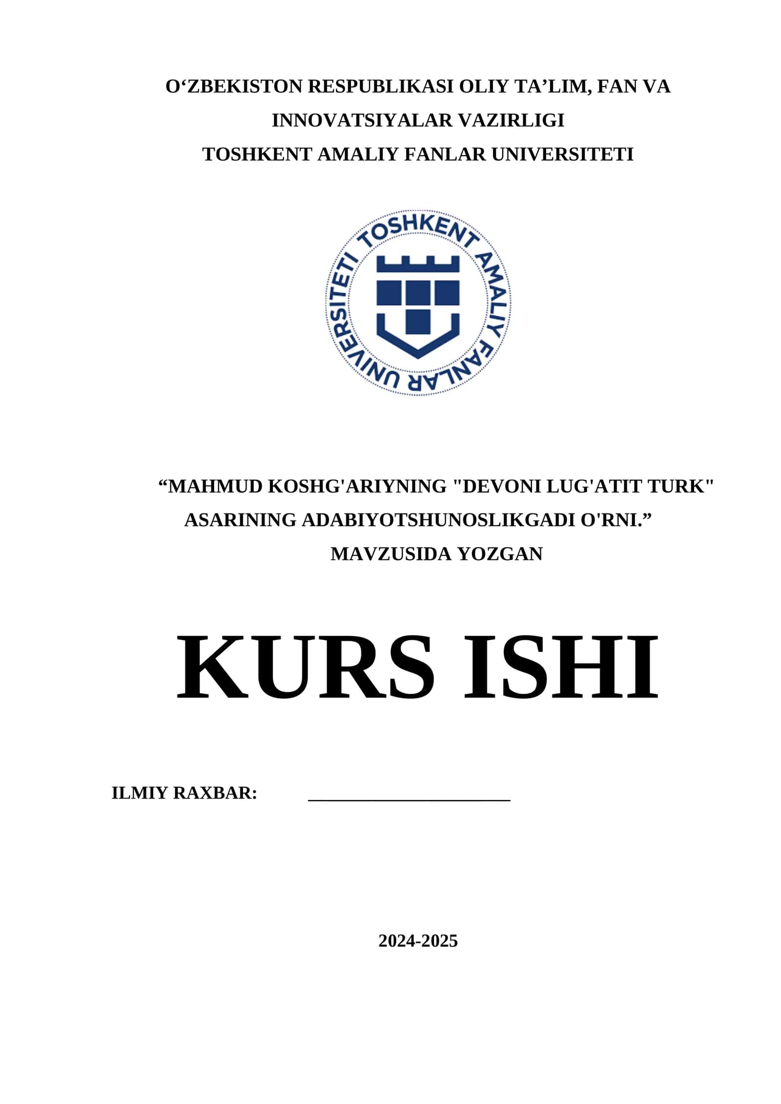 MAHMUD KOSHG'ARIYNING "DEVONI LUG'ATIT TURK" ASARINING ADABIYOTSHUNOSLIKGADI O'RNI 1